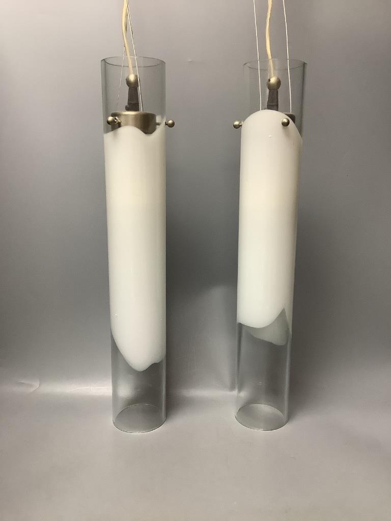 A pair of Italian Murano cylindrical glass ceiling pendants H 56cm Dia 38cm